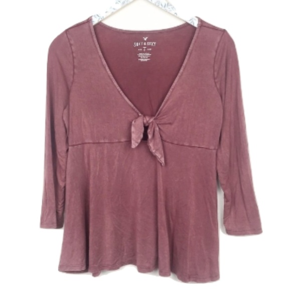American Eagle Outfitters Tops - AEO Mauve Pink Soft+Sexy Bow Tie Shirt